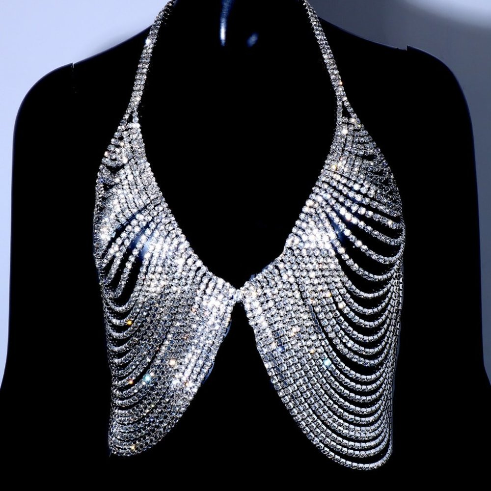 Crystal Chest Bra lingerie Women Rhinestone Underwear Bikini Body Jewelry - Picture 2 of 5